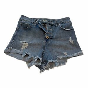 Rewash women’s size 1/25 High Rise Distressed Denim Shorts Button Fly Summer